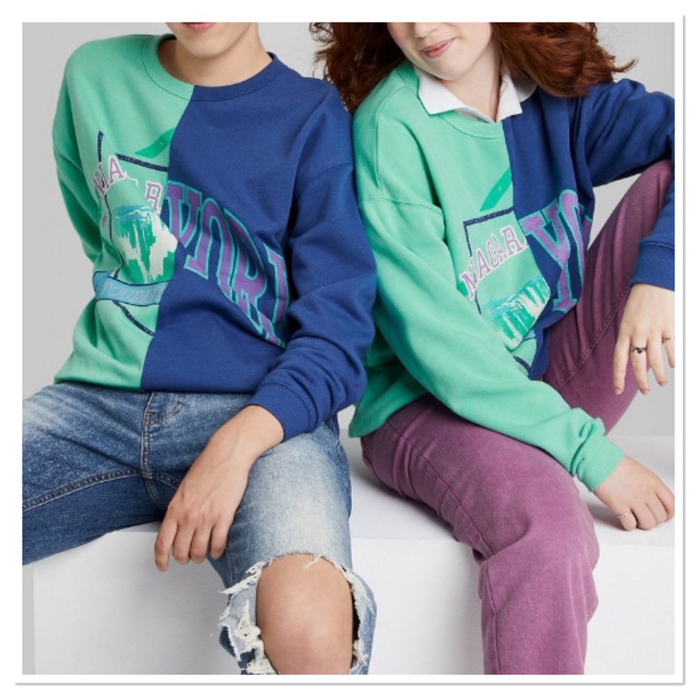 Oversized Sweatshirt Unisex Blue Color Block Wild Fable
